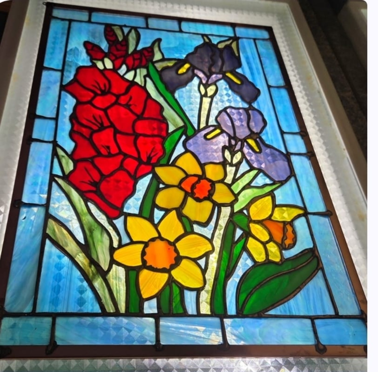 The completed floral stained-glass commission